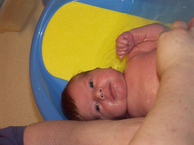 Callie's first bath