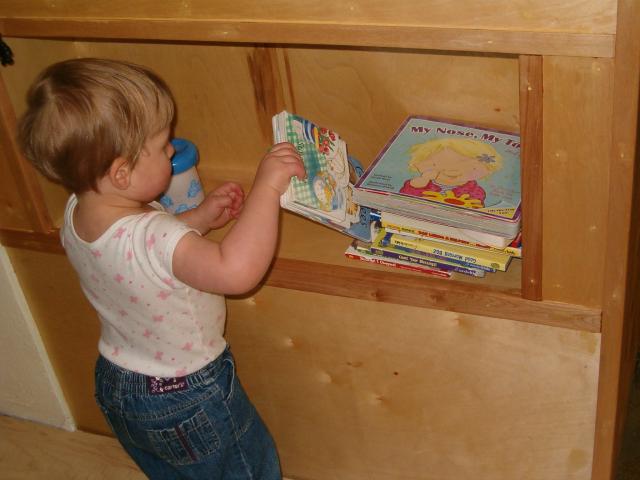 Callie stacking books