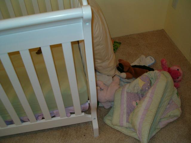 Piles... both the pile dumped out of the crib and the pile that she left in the crib...